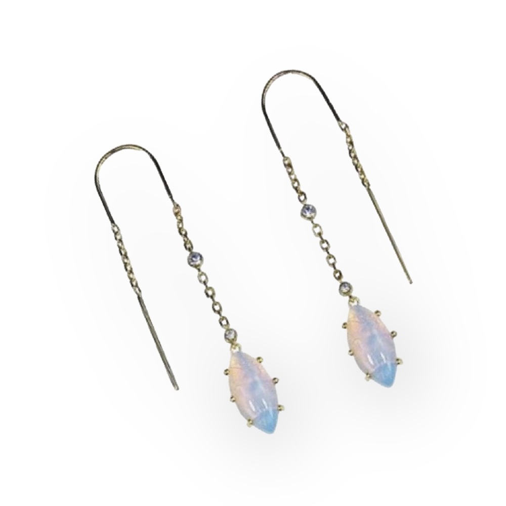 new Jules Smith ❉ 14K Gold Plated Opal + Cubic Zirconia CZ Threader Earrings ❉ - Picture 2 of 16